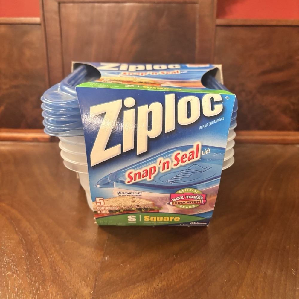 Ziploc Snap 'n Seal Food Storage Containers Lids Set of 5 Small Square 20 oz NOS